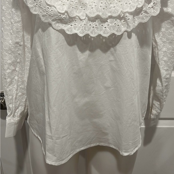 The Shirt Rochelle Behrens white cottage ruffle long sleeve blouse size S NWOT - Picture 4 of 9